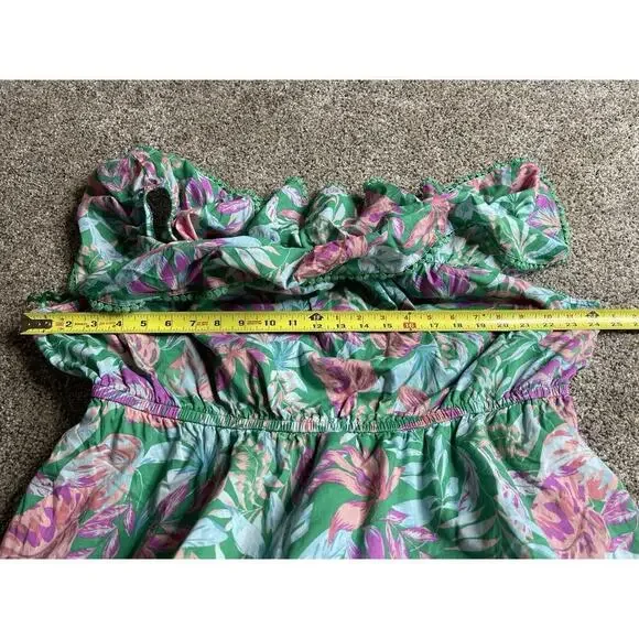 Women's Prairie Boho Green Floral Midi Dress Size 3X Pom Accent 24W-26W - Picture 5 of 5